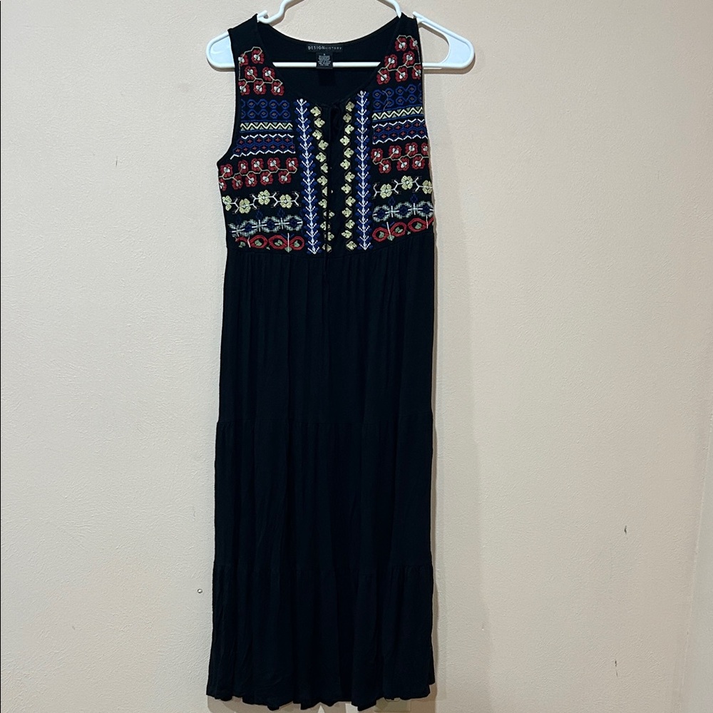 Design History Black Maxi Dress with Colorful Embroidery